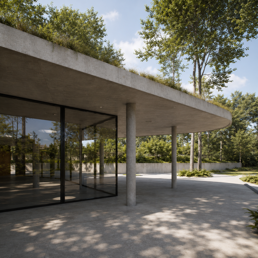 Vista Interior y exterior del Pabellón de la laguna en Finca El Pongo. Proyecto Leguía Yias Arquitectos